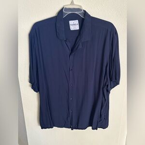YoungLA Men's Navy Button Down Soft Silky Feel Shirt XXL